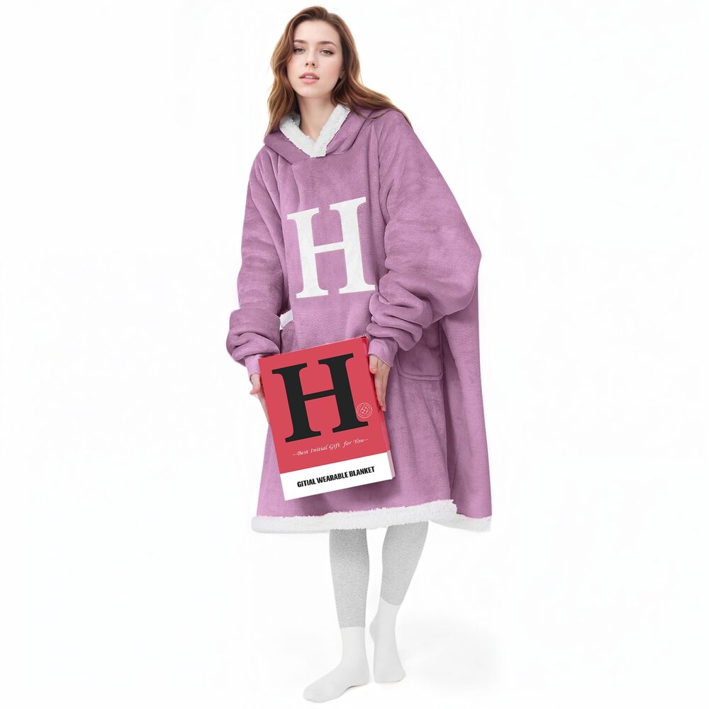 3807 Wearable Blanket Hoodie with Letter A-Z - Oversized Sweater Blanket